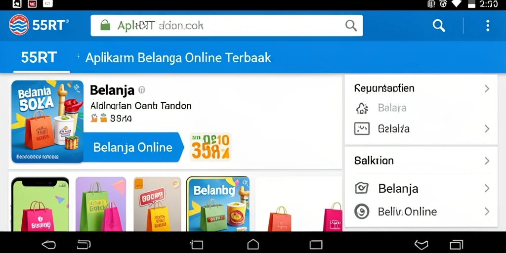 Screenshot antarmuka aplikasi 55RT yang menampilkan fitur belanja online.