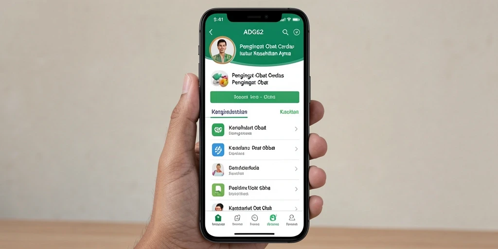 Tampilan antarmuka aplikasi ADG62 untuk pengingat obat yang efisien.