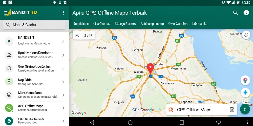 Tangkapan layar aplikasi BANDIT4D menampilkan antarmuka GPS Offline Maps yang informatif.