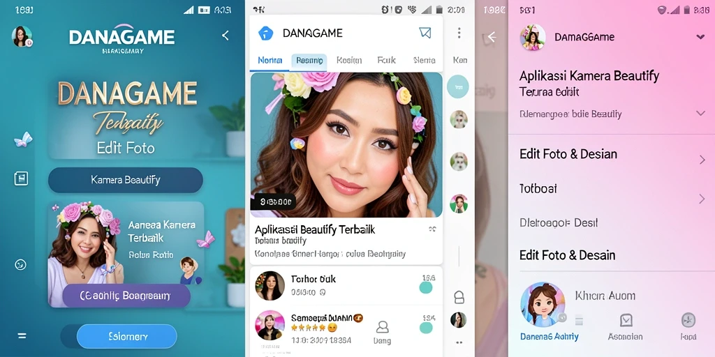 Screenshot aplikasi DANAGAME menampilkan antarmuka edit foto yang user-friendly.
