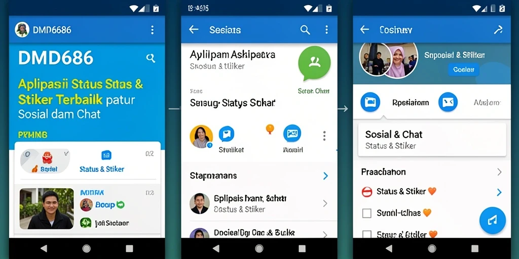 Tampilan antarmuka DMD686 dengan berbagai pilihan stiker dan status.